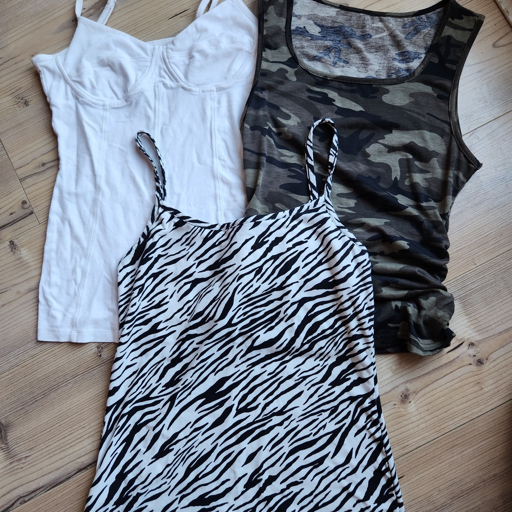 Stylish Women's Camisole Tops - White, Camouflage, Zebra Print - Size S